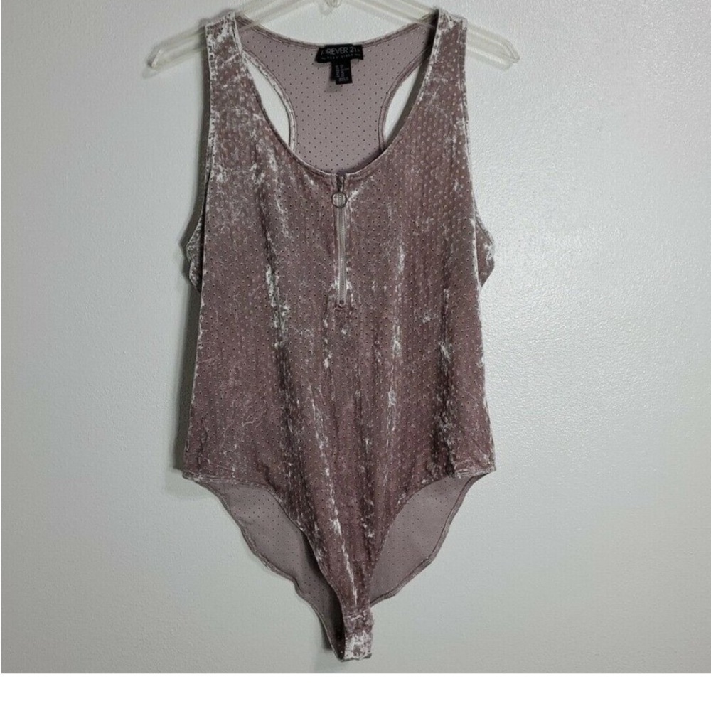 Forever 21 Bodysuit Plus Size 2X Lazer Cut Crushed Velvet Mauve Top Purple